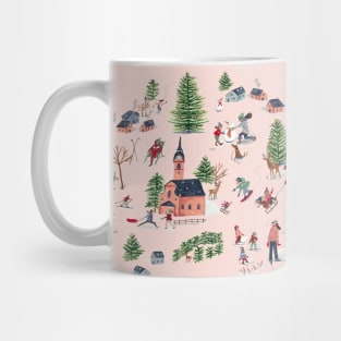 Cute nordic alpine skiing lodge cosy chalet winter landscape scene Mug